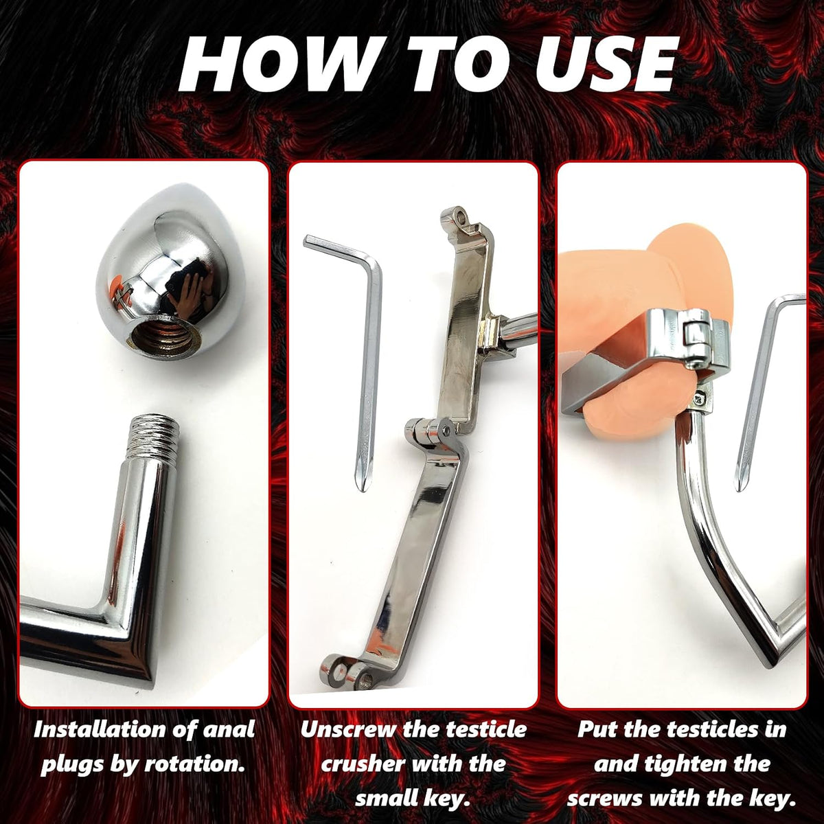 Stainless Steel Scrotum Clamp with Anal Butt Plug - image 3