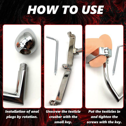 Stainless Steel Scrotum Clamp with Anal Butt Plug - image 3