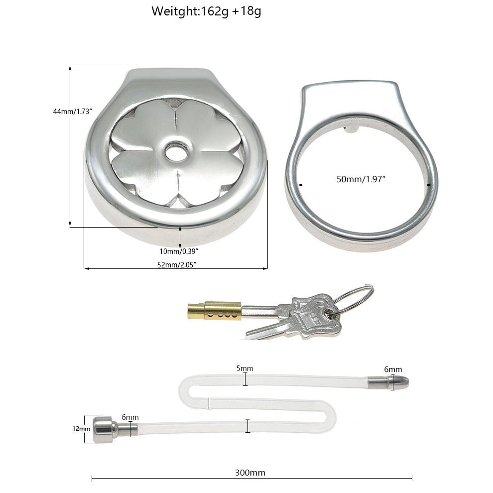 Flat Stainless Steel Chastity Cage with Long Hollow Urethral Tube - 50mm + Slim Tube - image 8