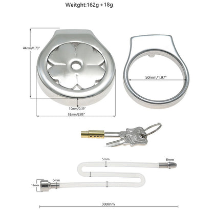 Flat Stainless Steel Chastity Cage with Long Hollow Urethral Tube - 50mm + Slim Tube - image 8