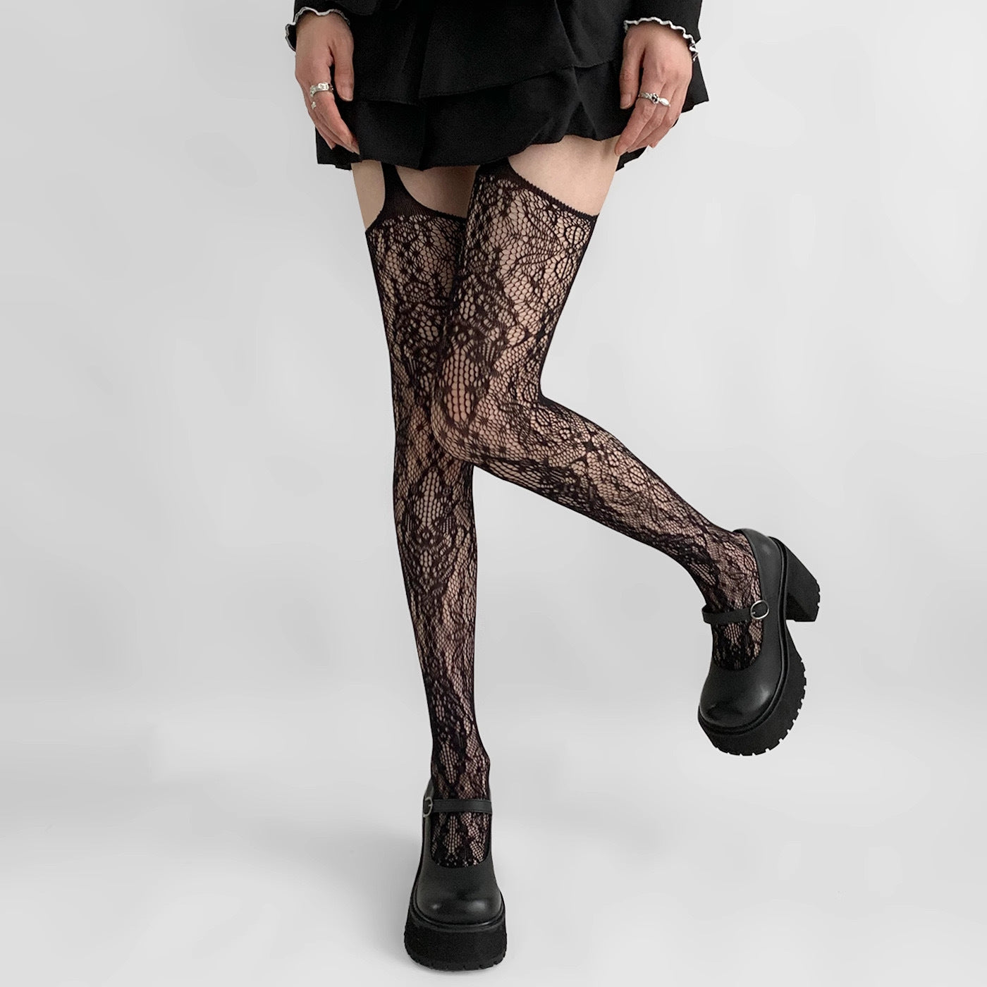 Bold & Beautiful – Suspender Fishnet Tights with Attitude - Black - One Size - image 7