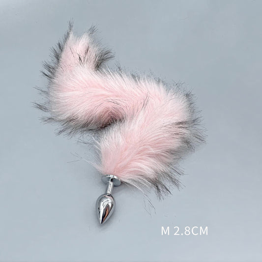 Pink & Black Fox Tail Plug with Removable Metal Base - M - image 0