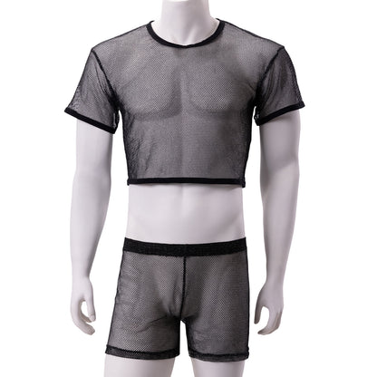 Metallic Mesh Crop Top Short Set - image 1