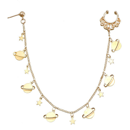 Boho Nose Chain Jewelry – Fake Septum Ring with Ear Hoop & Crystal Nose Ring - D - image 11