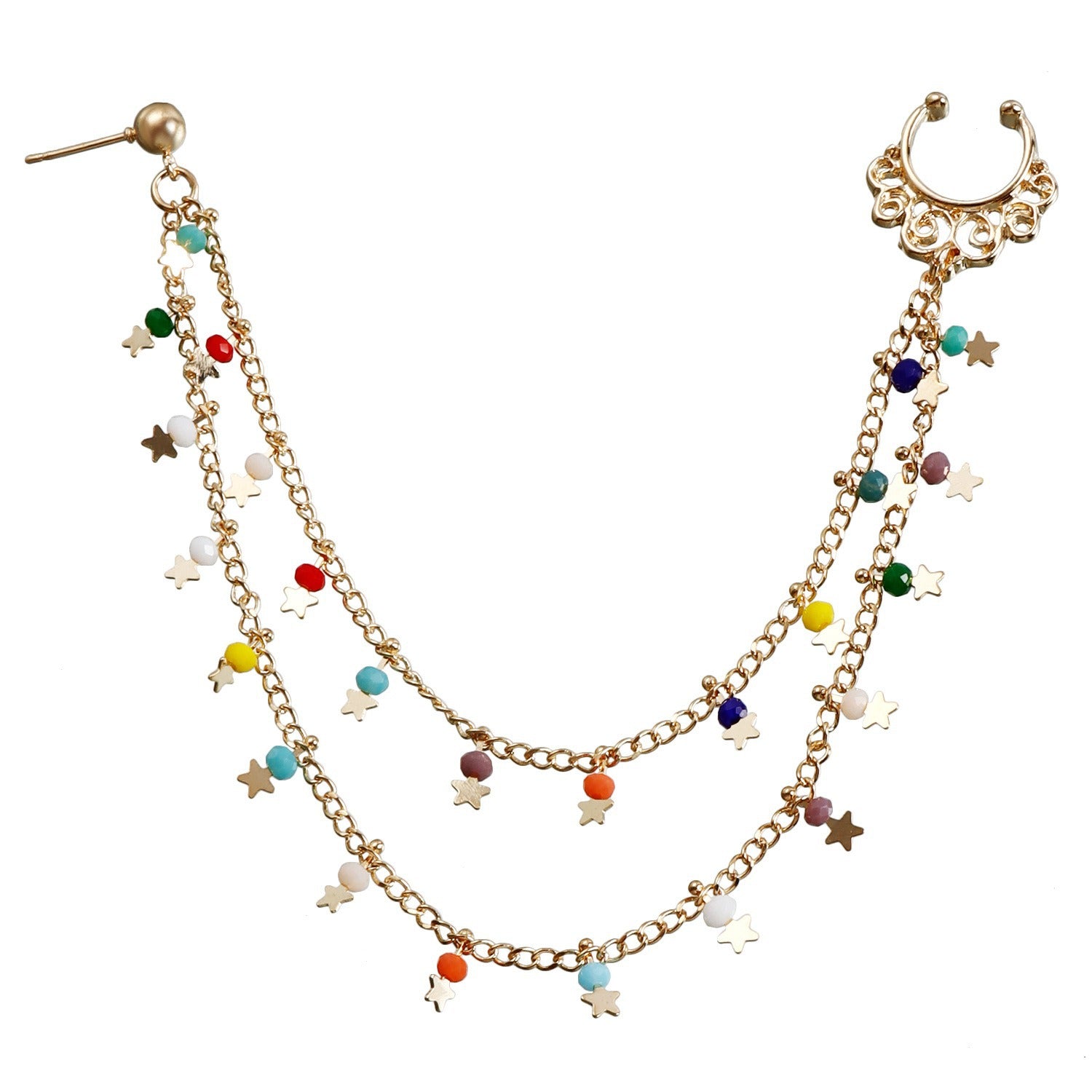 Boho Nose Chain Jewelry – Fake Septum Ring with Ear Hoop & Crystal Nose Ring - A - image 2