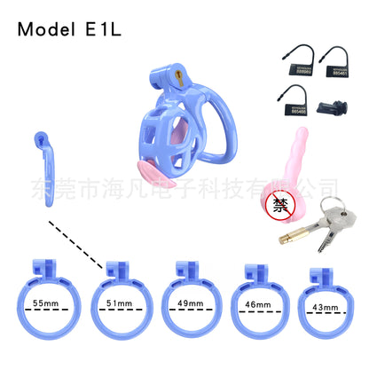 Cobra Resin Chastity Cage with 4 Rings & Catheter Tube - Blue - Nub - with urethral plug - image 17