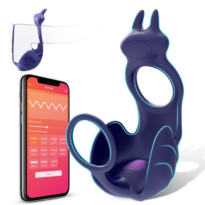 Vibrating Cock Ring with Testicle Vibrator APP Remote Control & 3 in 1  - Blue - image 10