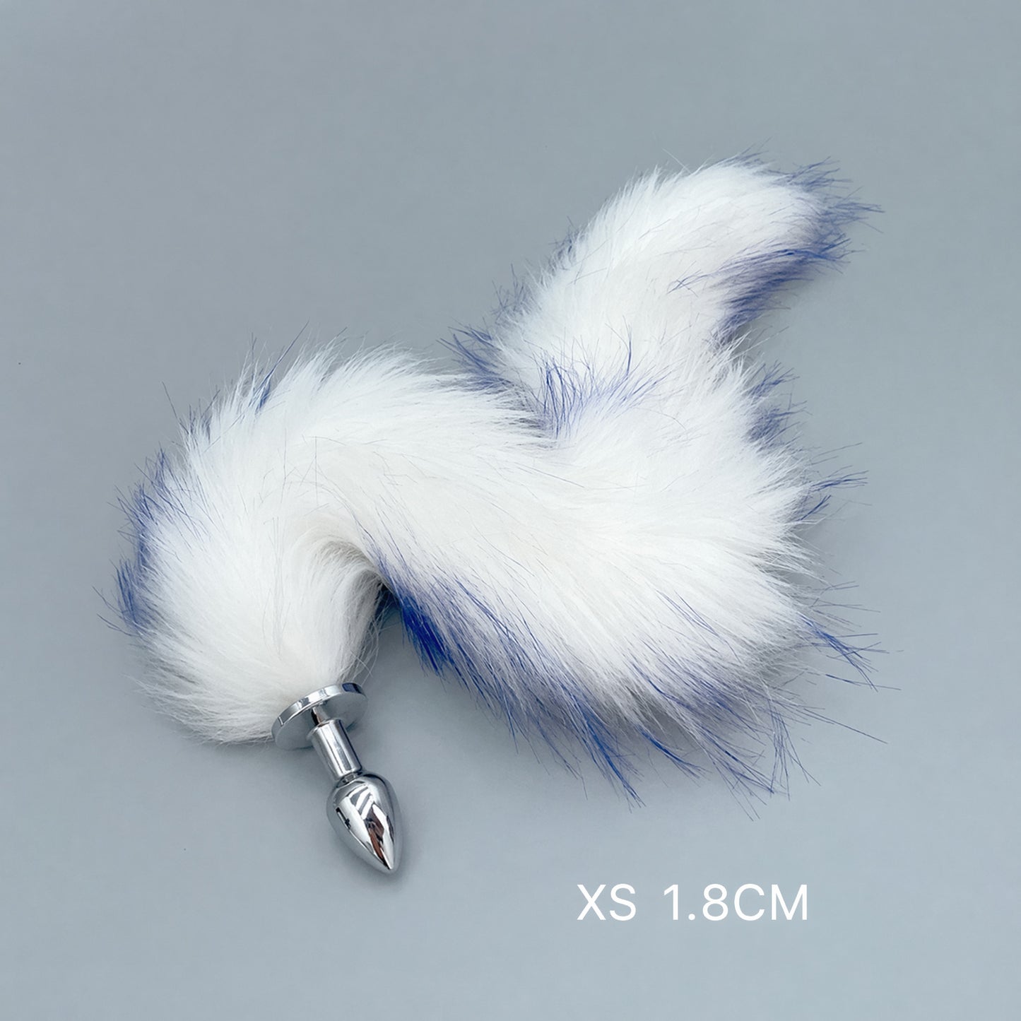 White & Blue Fox Tail Plug with Removable Metal Base - XS - image 0