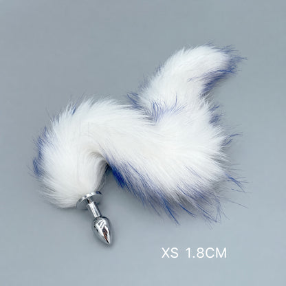 White & Blue Fox Tail Plug with Removable Metal Base - XS - image 0