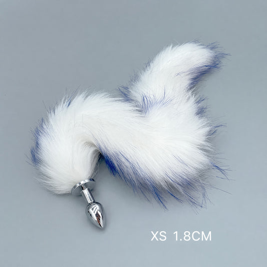 White & Blue Fox Tail Plug with Removable Metal Base - XS - image 0