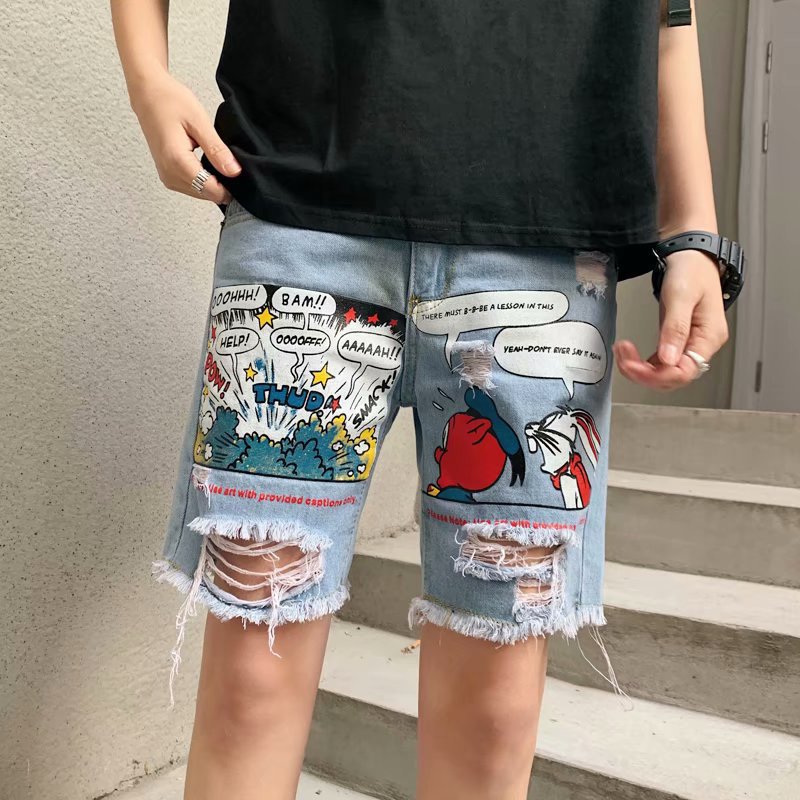 Fashion Mens Jeans Print Jean Shorts - image 7
