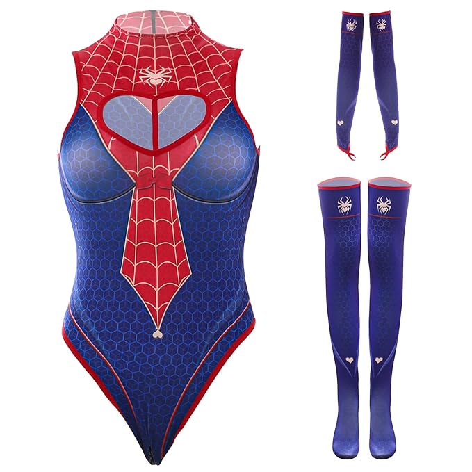 Women's Spider-Inspired Halloween Costume – Cutout Bodysuit with Gloves & Thigh-Highs - image 2