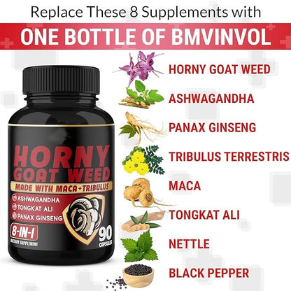 Horny Goat Weed Capsules Natural Aphrodisiac, Maca, Ginseng, Tribulus Terrestris - image 1