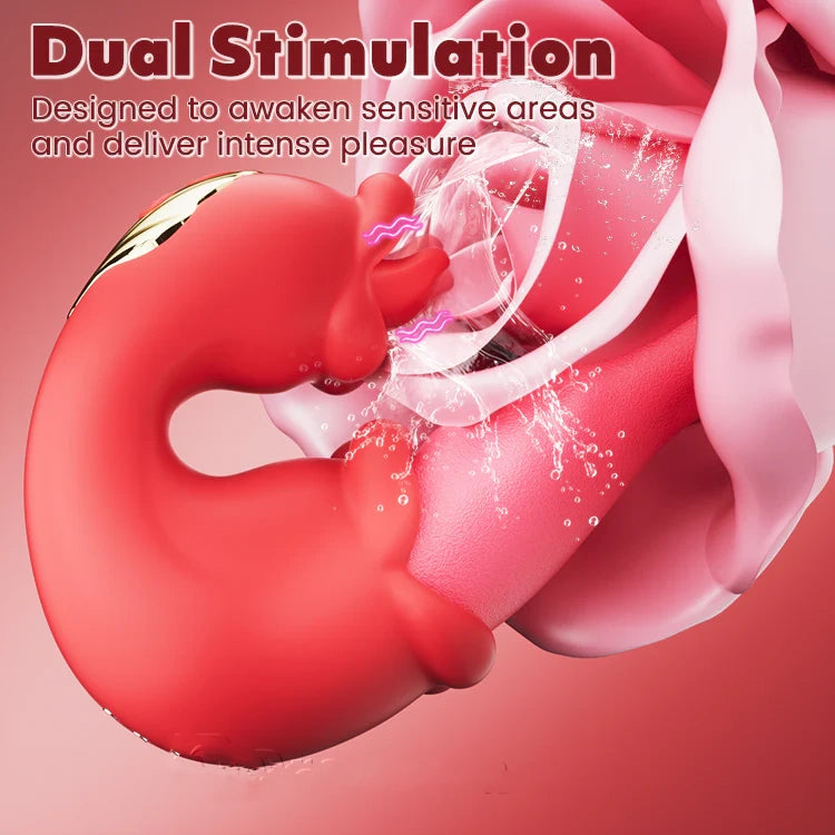 Rose Tongue Clit Licking Dual Vibrator Dildo - image 7