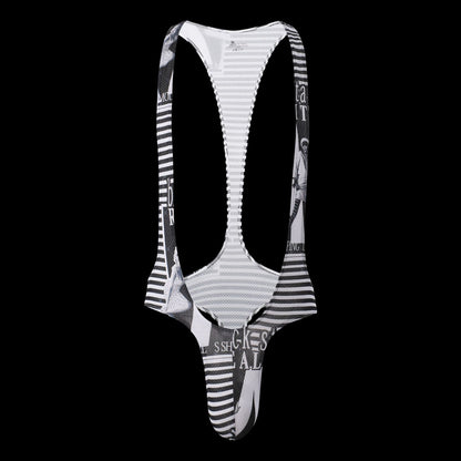 Men's Casual Print Butt Lift Jumpsuit - Black and White - XL - image 14