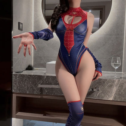 Women's Spider-Inspired Halloween Costume – Cutout Bodysuit with Gloves & Thigh-Highs - image 4