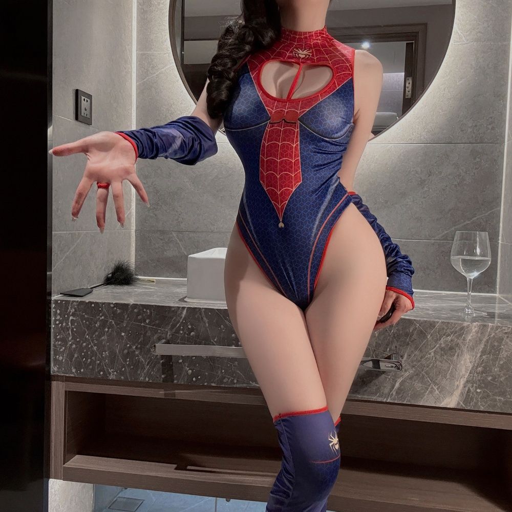 Women's Spider-Inspired Halloween Costume – Cutout Bodysuit with Gloves & Thigh-Highs - image 4