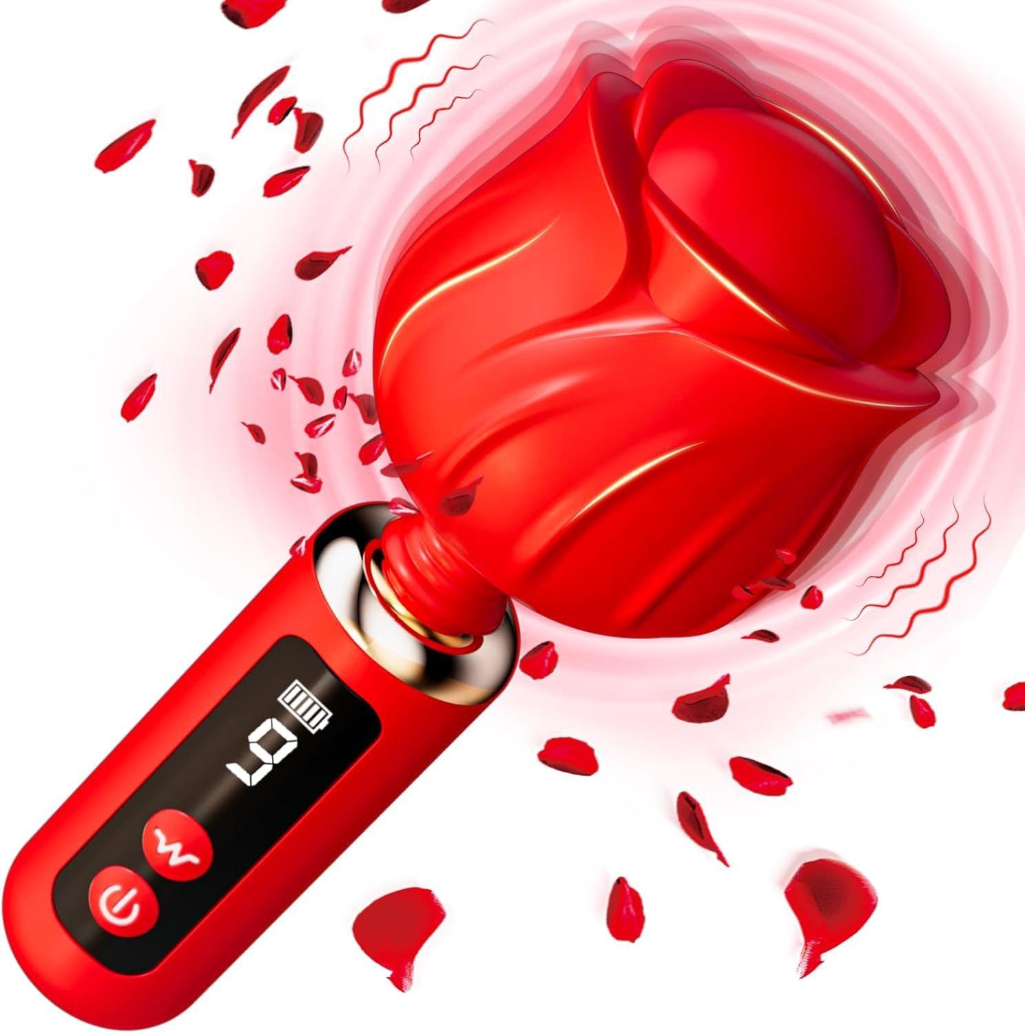 Rose-Shaped Clitoral Vibrator - Medical-Grade Silicone Stimulator with 9 Vibration Modes - Red - image 4