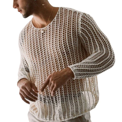 Mens Fishnet Transparent Long Sleeve T Shirt - image 5