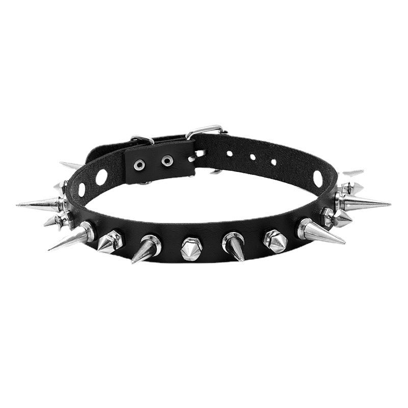Spiked Sm Leather Collar - Black - image 3