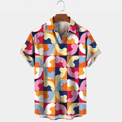 Mens Button Down Color Shirts Funny Penis Printed - Colorful - 5XL - image 0