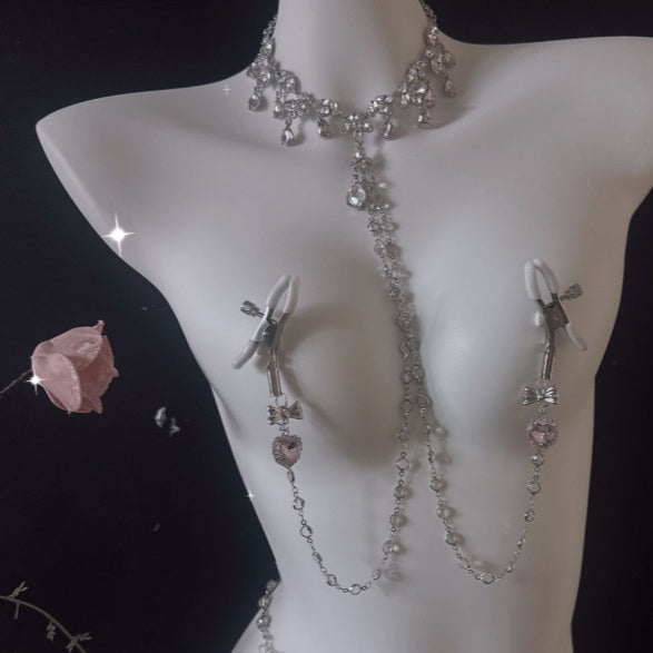 Unfolding Desire Pink Diamond Set - Collar & Nipple Clamp - image 0