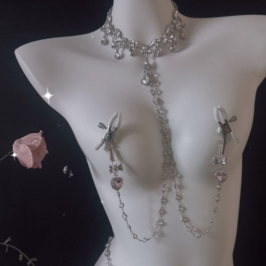 Unfolding Desire Pink Diamond Set - Collar & Nipple Clamp - image 0