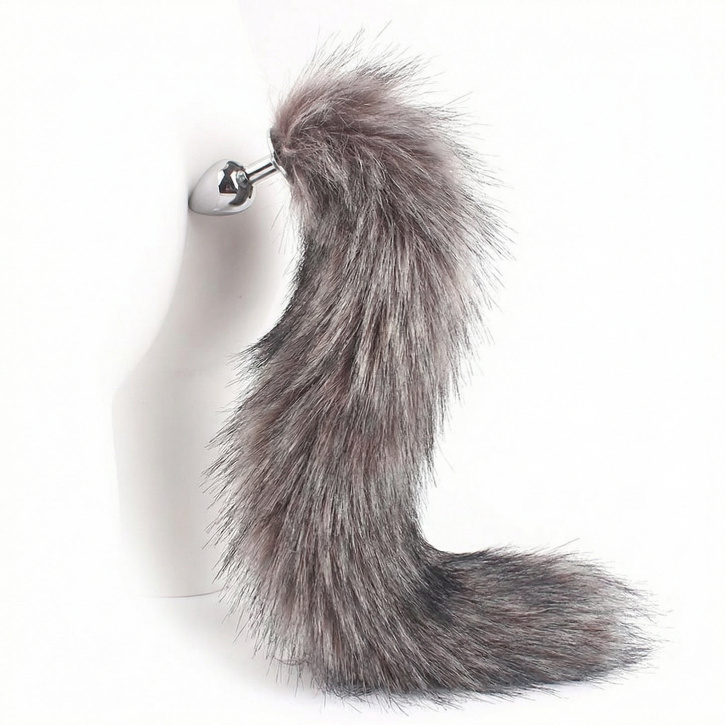 Dark Gray Fox Tail Butt Plug • 18.1 Inch Tail - image 1