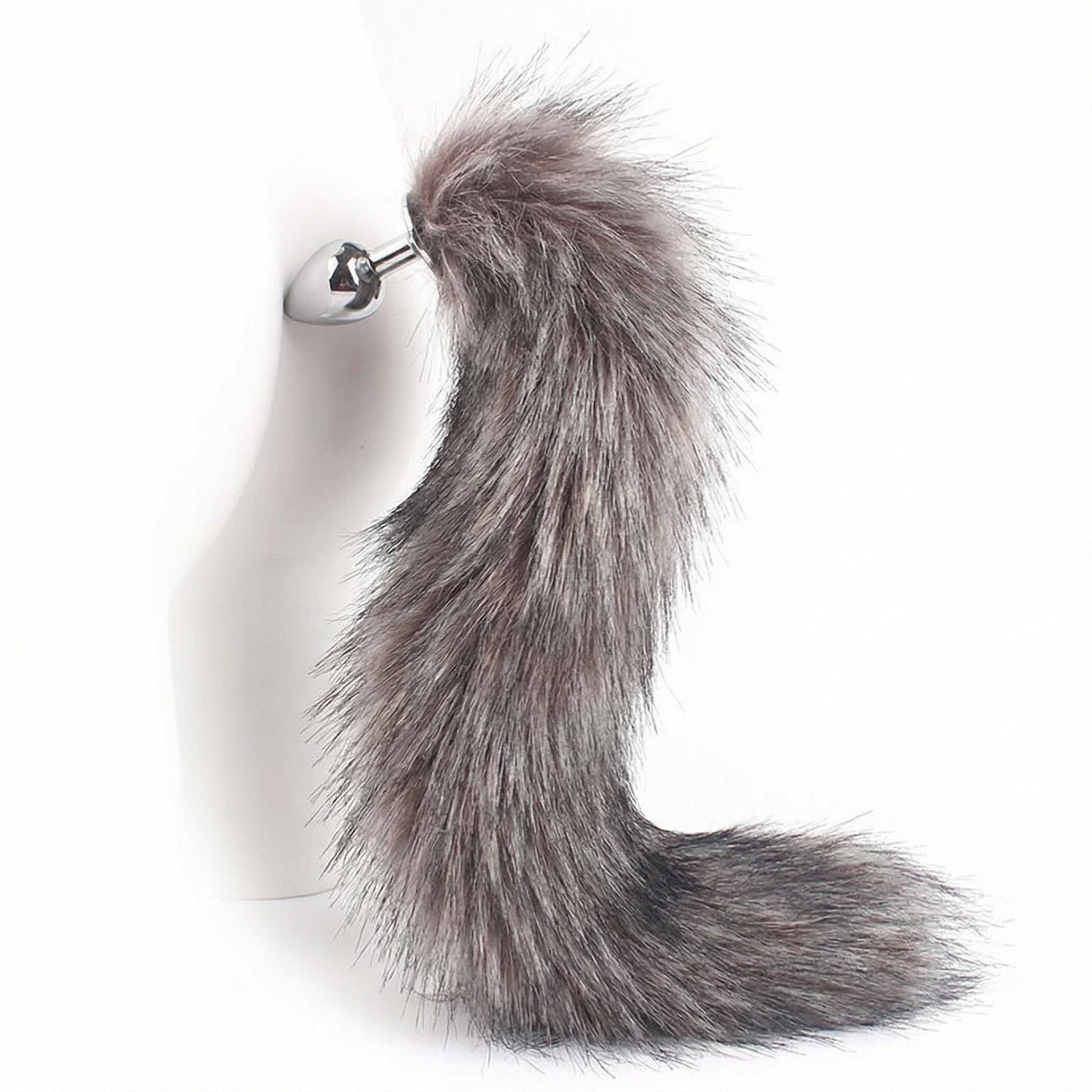 Dark Gray Fox Tail Butt Plug • 18.1 Inch Tail - image 1