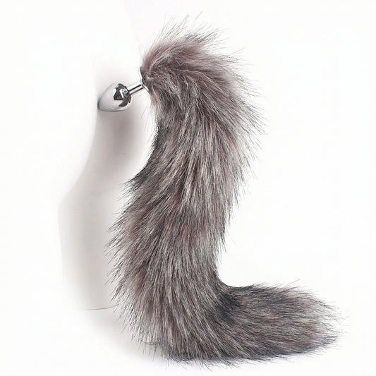 Dark Gray Fox Tail Butt Plug • 18.1 Inch Tail - image 1