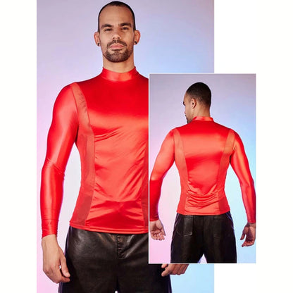 Men's Oiled Shiny High Elastic Long Sleeve Top - image 3