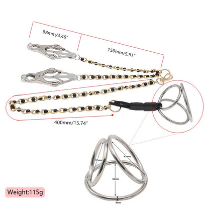 E-stim Nipple Clamps & Urethral Sound & Penis Ring Set - 50mm Ring - image 2