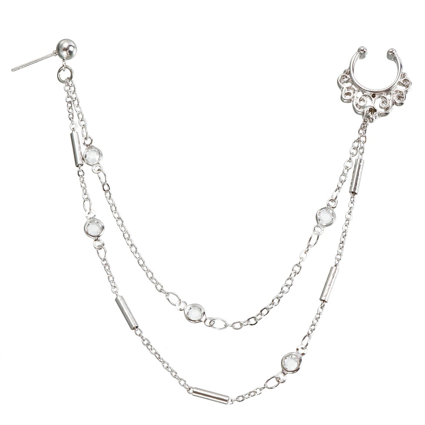 Trendy Nose Chain Piercing – Dainty Gold/Silver Nose Ring for Casual & Special Occasions - Silver - image 0