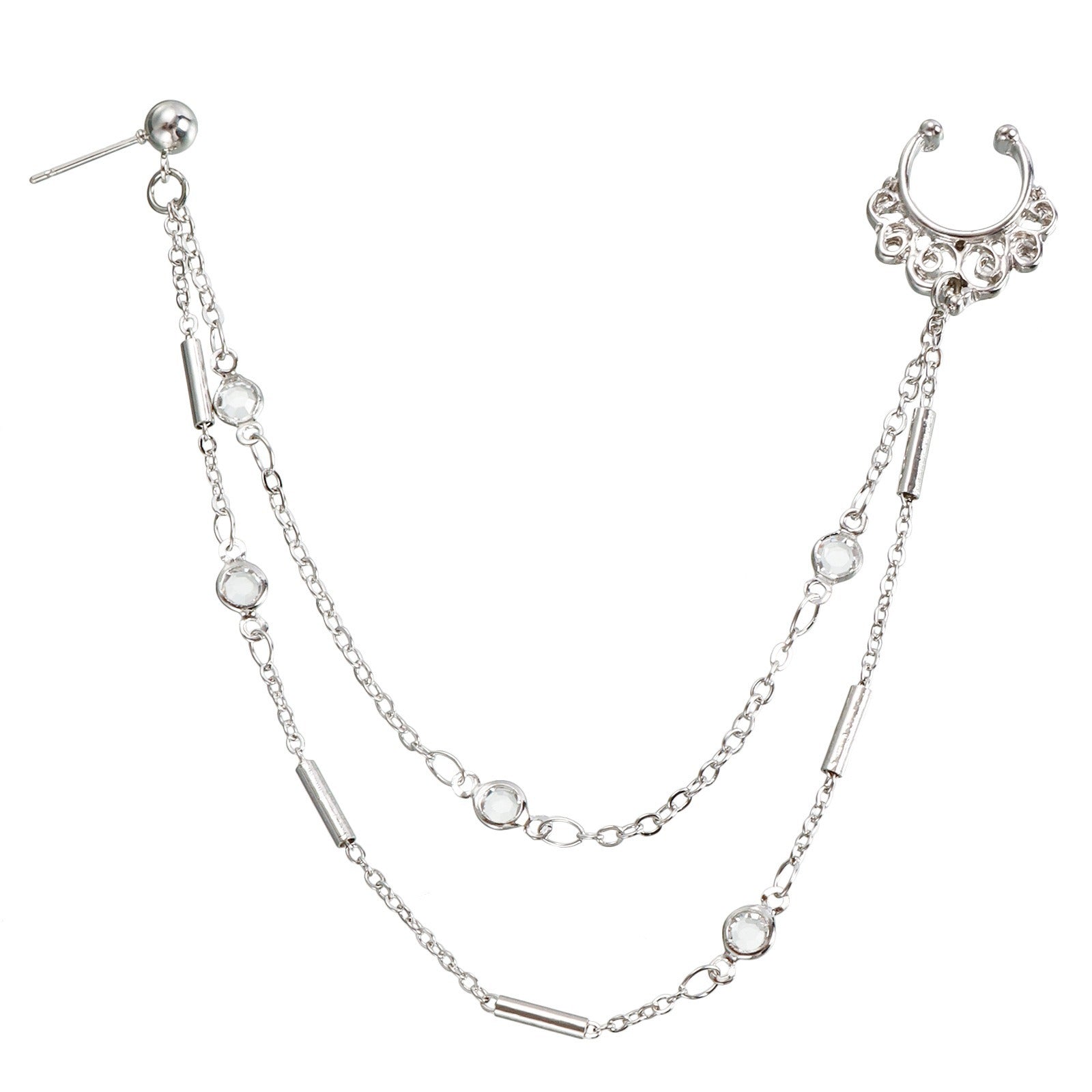 Trendy Nose Chain Piercing – Dainty Gold/Silver Nose Ring for Casual & Special Occasions - Silver - image 0