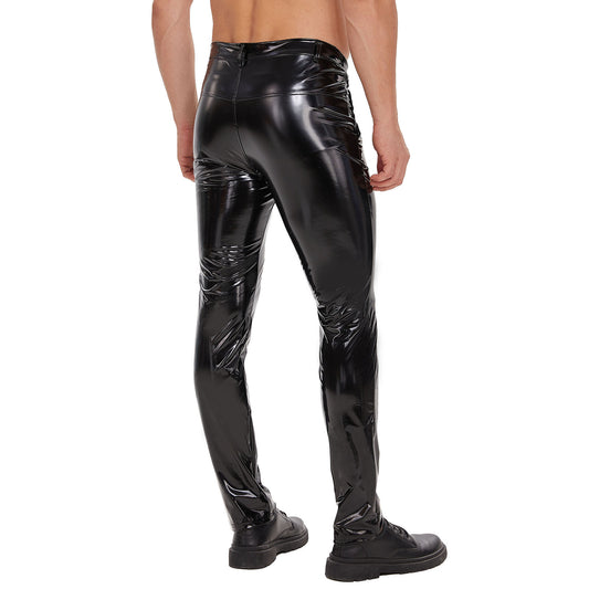Men's Latex Wet-Look Leggings with Pockets – Faux Leather Club & Biker Trousers - image 1