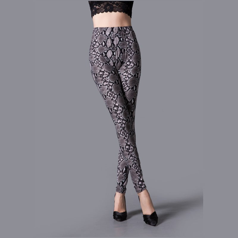Snake Printed High-Waist Leggings - Dark Grey - One Size - image 7