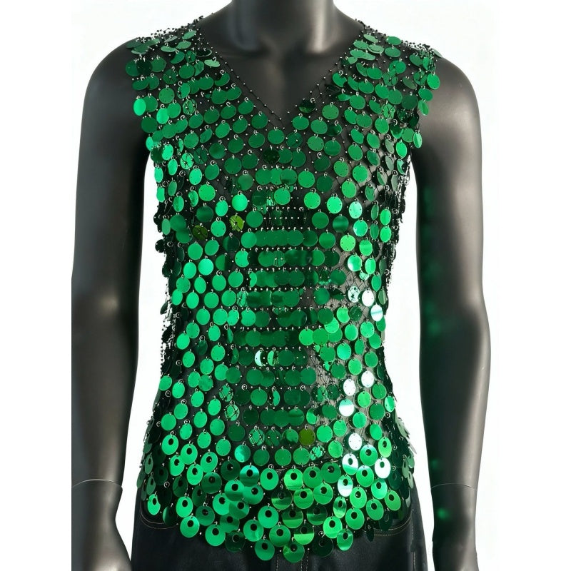 Starluxe Mesh Sparkle Top – Style F - Green - XL - image 7