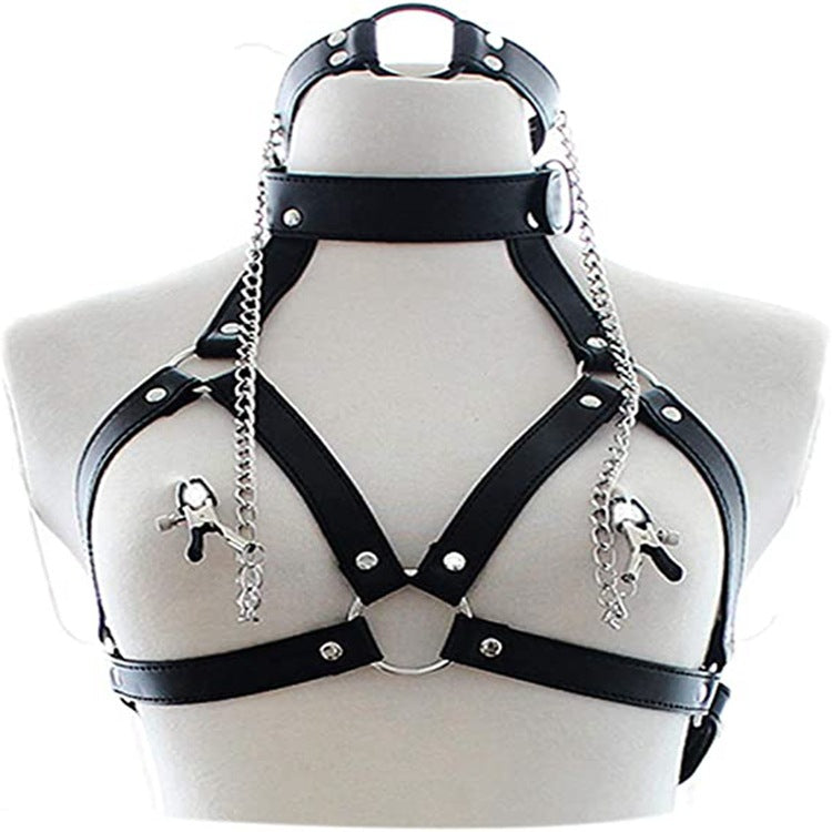 SM Leather Bondage Bra with Breast Clips - with breast clips - image 0