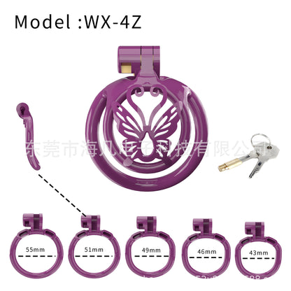 Butterfly Sissy Chastity Cage with 5 Rings - Purple Circular Rings - image 1