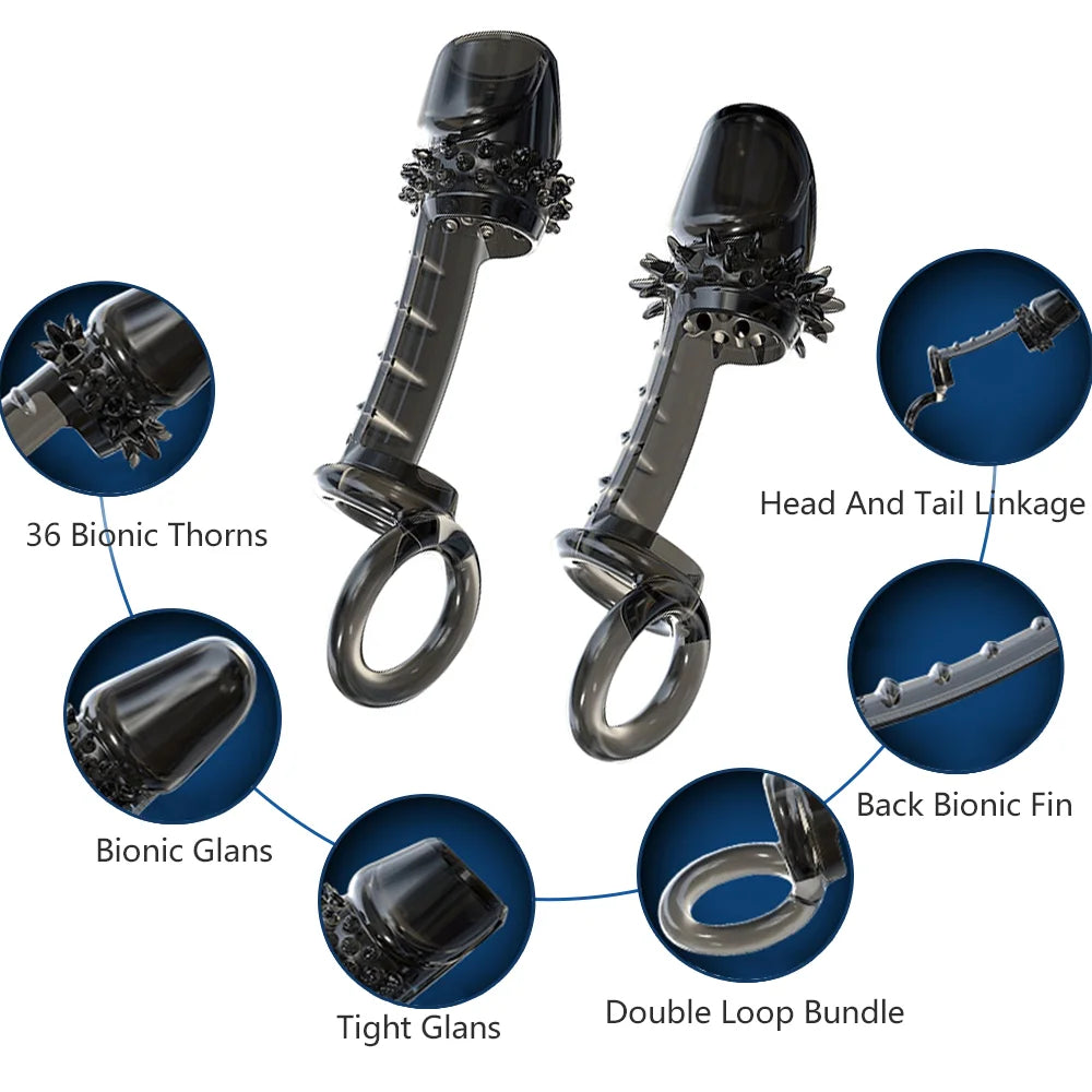 Reusable Silicone Cock Sleeve Dick Enlargement Delay Ejaculation Lasting Toys - image 1