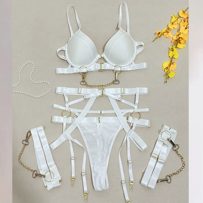Chain Reaction Bondage Lingerie Set - White - L - image 5