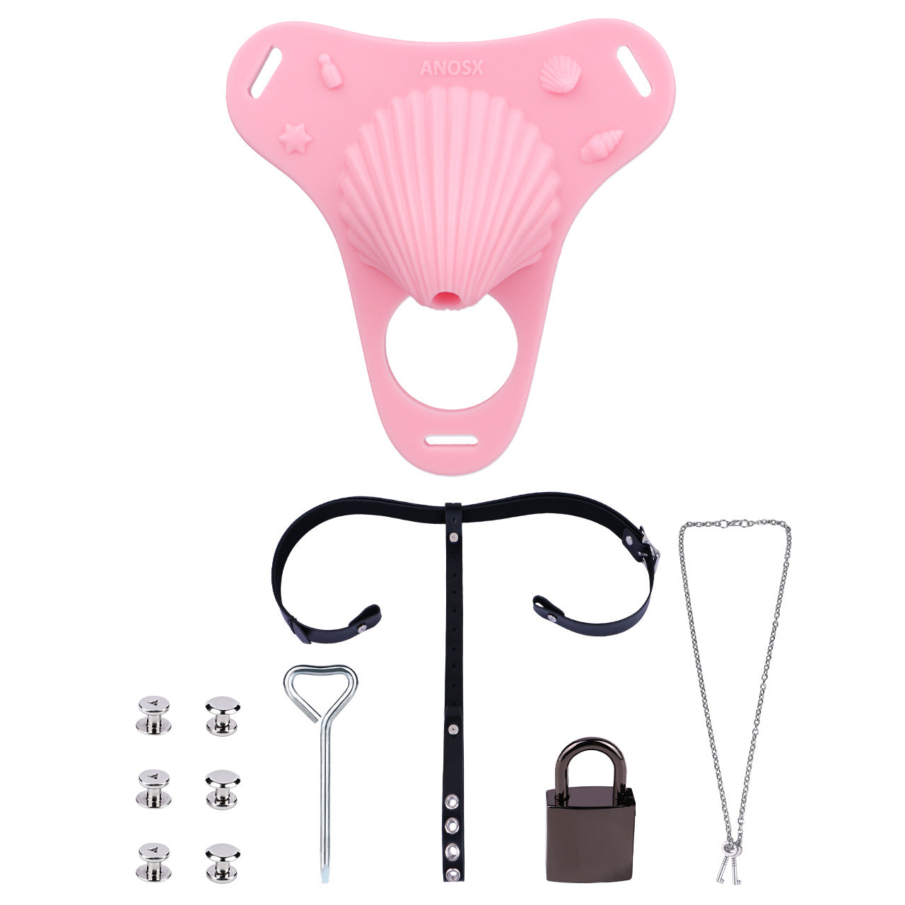 Shell-Style Wearable Silicone Chastity Cage - Pink - image 6