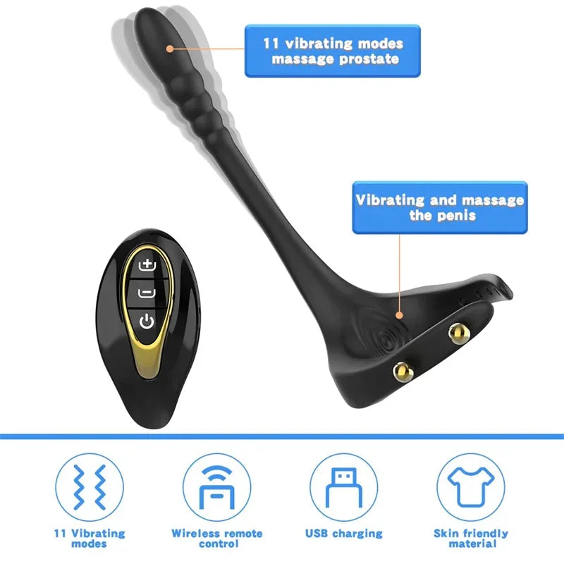 11 Vibrating Mode Cock Ring Anal Plug  - image 2