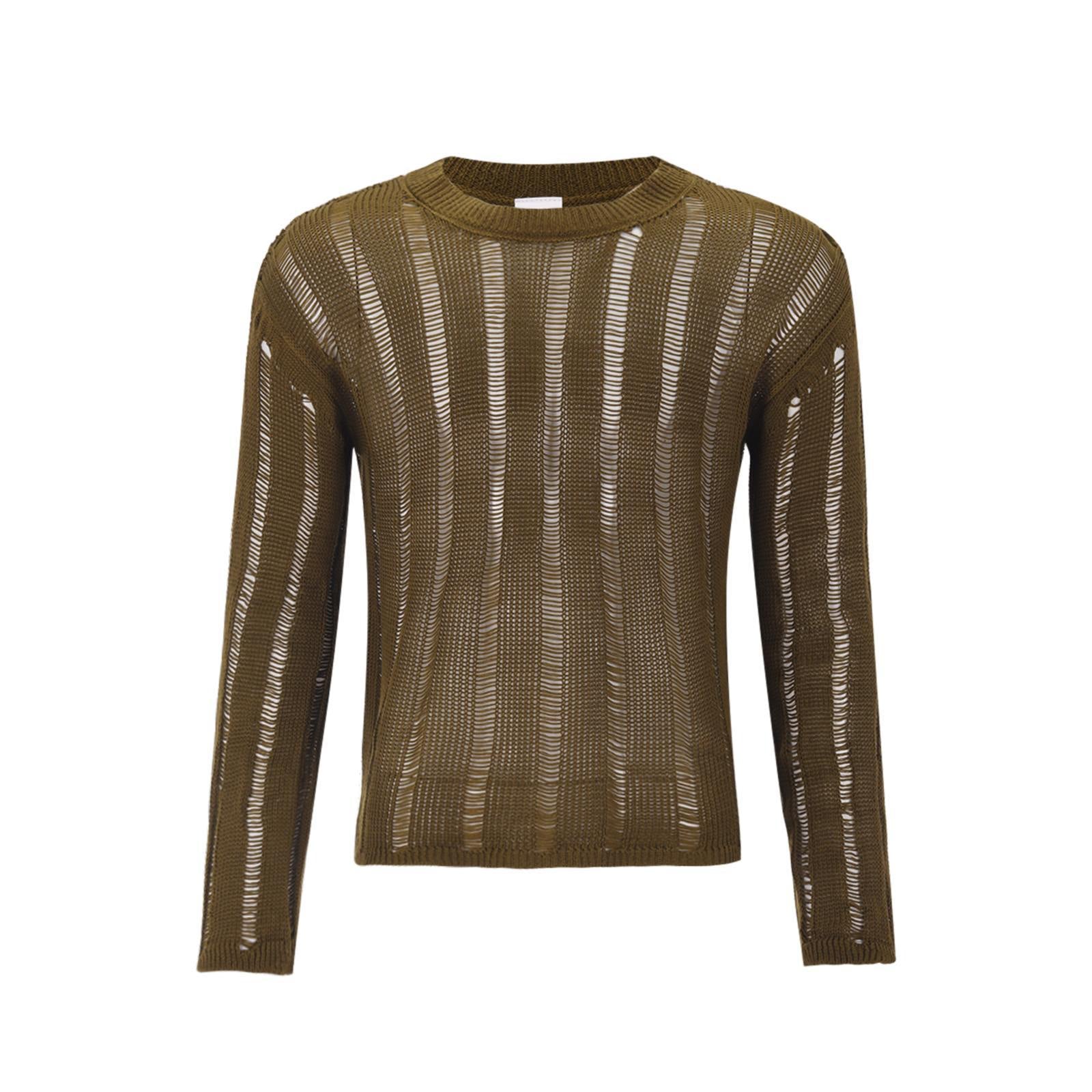 Micro Sheer Cutout Stretch Sweater - Brown - XXXL - image 7