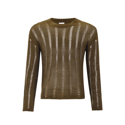 Micro Sheer Cutout Stretch Sweater - Brown - XXXL - image 7