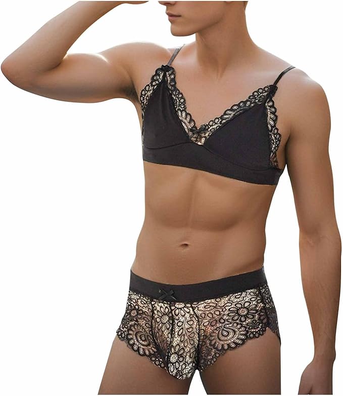 Sissy Lingerie Bra Underwear Set - Black - 3XL - image 4