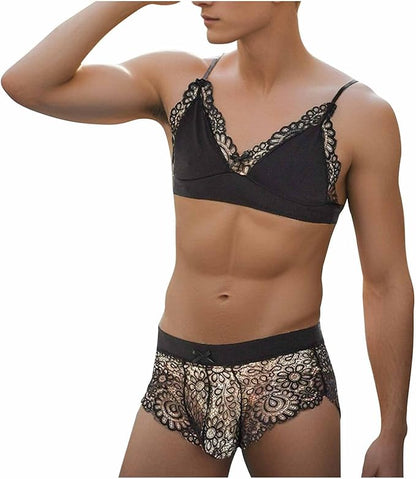 Sissy Lingerie Bra Underwear Set - Black - 3XL - image 4
