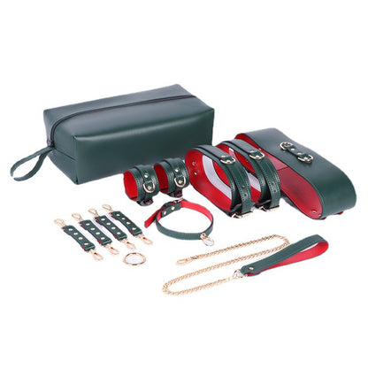 BDSM Leather Premium Bondage Restraint Set - Green - image 4