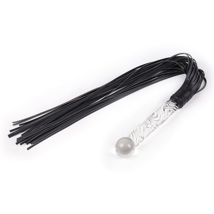 Fetish Leather Whip Flogger with Glass Pleasure Wand with Ball Tip - image 0