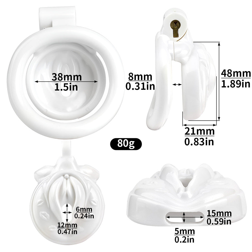 Mini Vagina-Shaped Male Chastity Cage – Humiliating Lock with 4 Rings & Padlock - image 0